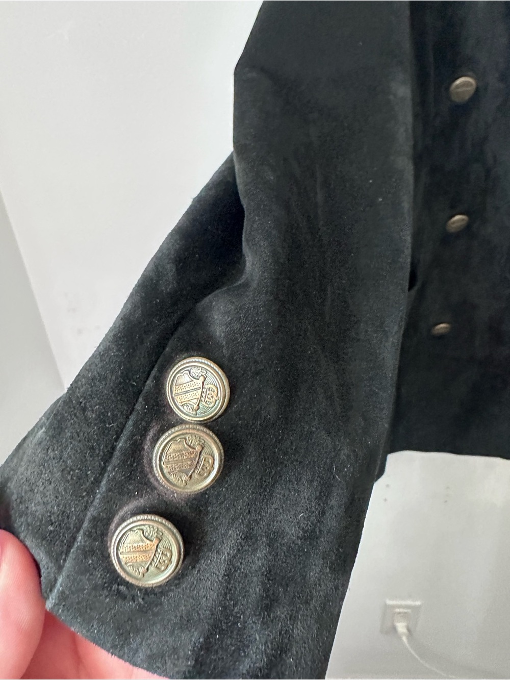 Vintage Danier Leather Jacket Double Breasted Suede 90s Preppy Shoulder Pads - Picture 3 of 15